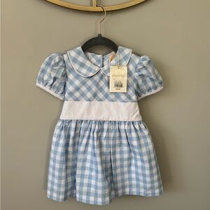 The Beaufort Bonnet Company Blue and White Plaid Dress Cindy Lou Sash Dress NWT